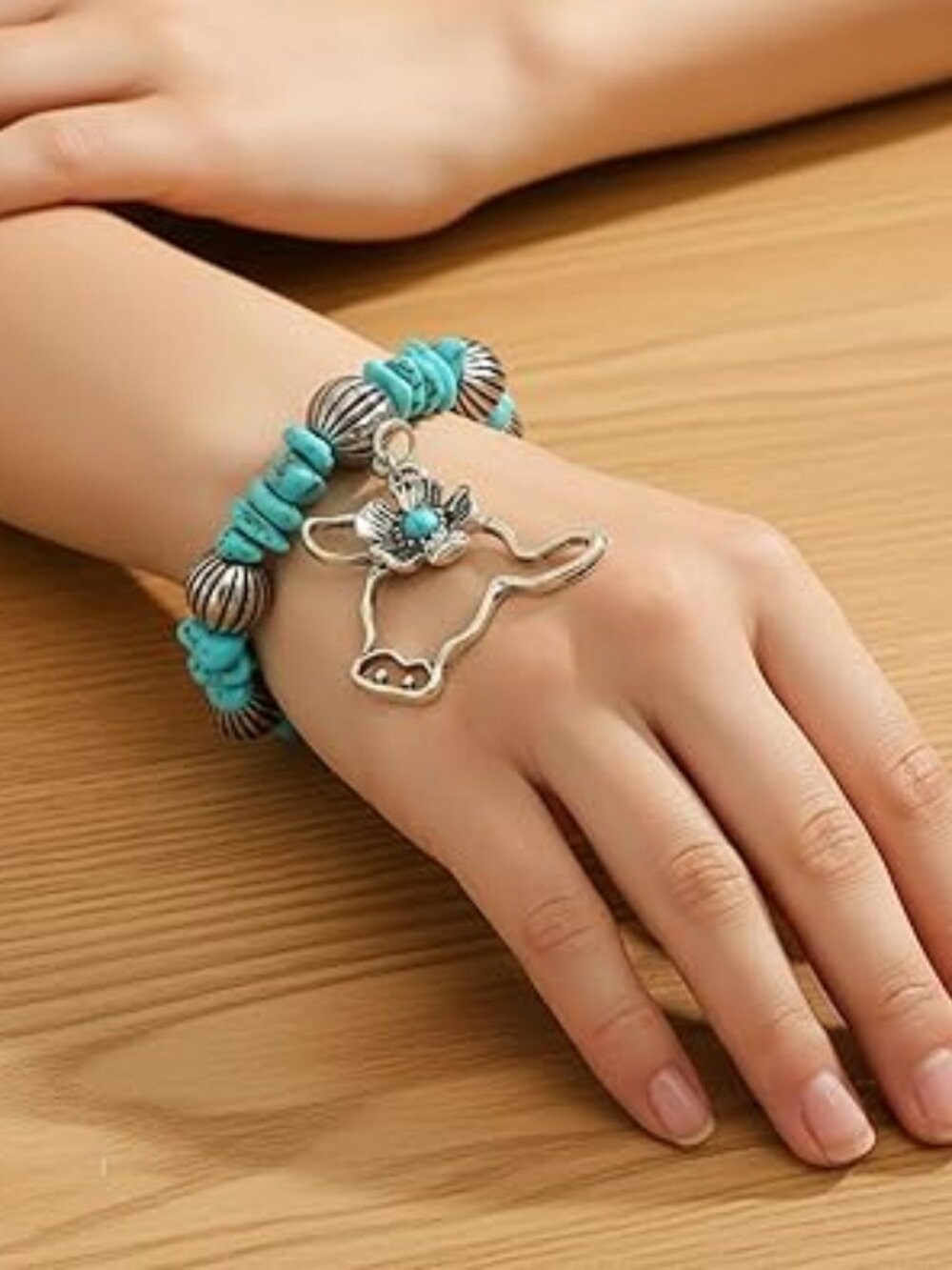 Turquoise Cow Bracelet Boho Hippie Cowgirl Western Beaded